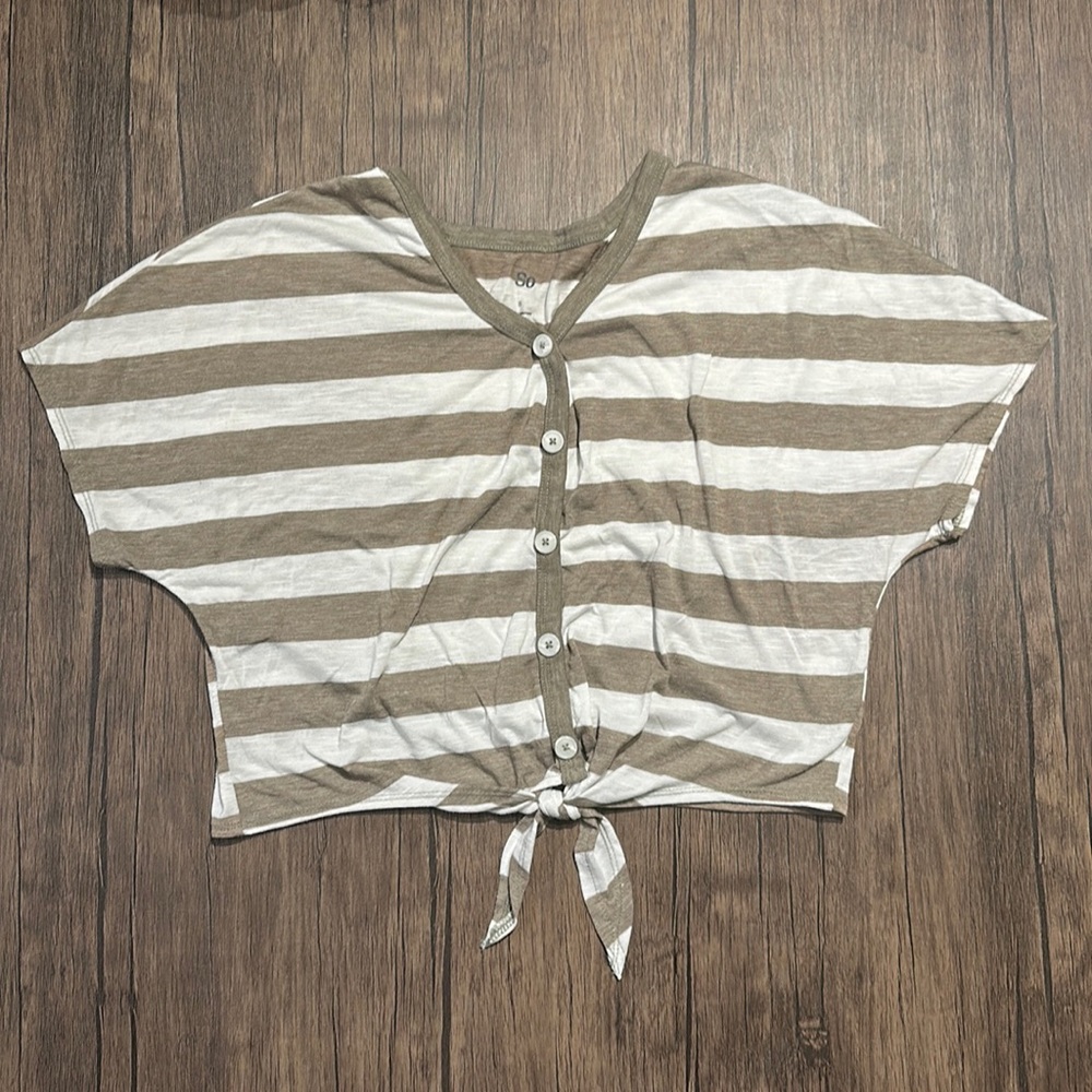 SO S Green Striped Cropped Tie Shirt